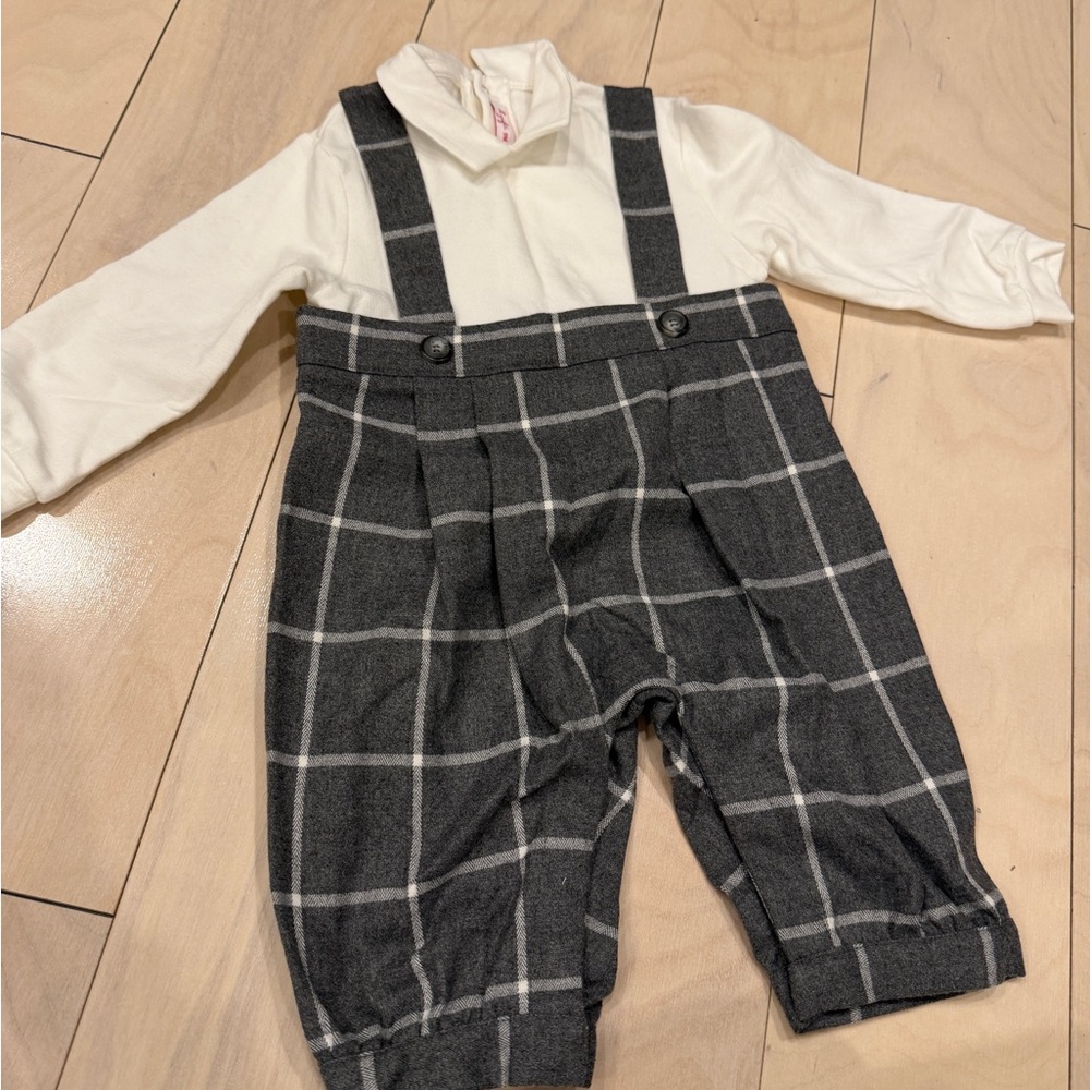 Il Gufo New Gray Checkered Baby Boy Onesie Sz 9 months